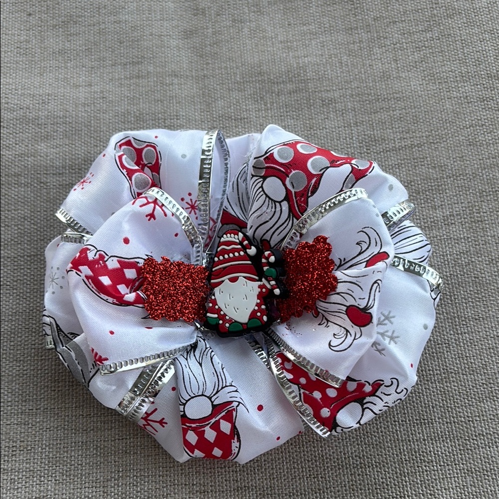 Red and White Gnome Print Hair Scrunchie